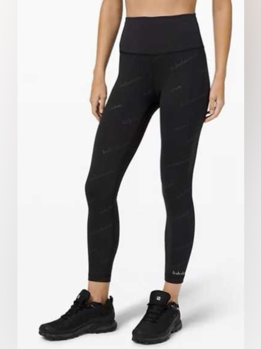 Lululemon Enbossed Logo Black Wunder Train 25” High Rise Leggings Thighs Size 8